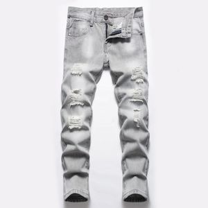 Jeans Boys' Gray Straightleg Ripped Children Washed Distressed Stretch Denim Trousers Big Kids Casual Pants 516y 230223