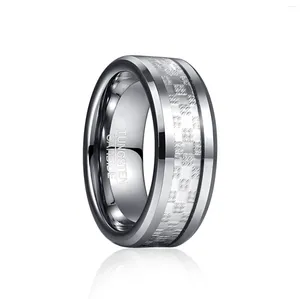 Wedding Rings 8mm Steel Color Chamfer Inlaid With Silver Checkered Metal Sheet Tungsten Carbide Ring Men's Fashion Jewelry Gift