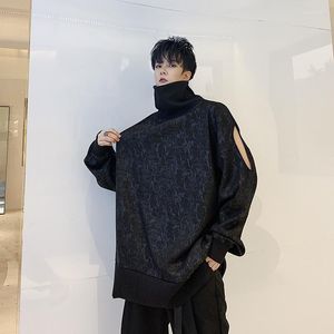 남성용 후드 2023 가을과 겨울 다크 블랙 터틀넥 디자인 느슨한 스웨트 셔츠 패션 캐주얼 한 단색 풀오버 M-XL