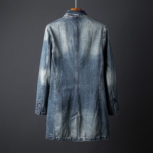 Kurtki męskie marka jesiennych mężczyzn średniej długości dżinsowej kieszeni z długim rękawem pojedyncze piersi płaszcze o rozmiarach płaszcze chaqueta hombre 230223