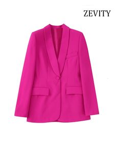 Kadın Ceketleri Zevity Kadın Moda Smokin Yakası Ön Düğmesi Blazer Kat Vintage Uzun Kollu Flep Cepleri Kadın Dış Giyim Şık Üstleri 230222