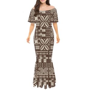 Casual Dresses Long Dress Elegant Bodycon Polynesian Tribal Clothing Brown Tongan Samoan Tapa Flower Print Custom Cocktails Dresses Women 230223