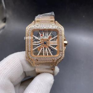 Neue Herren-Armbanduhr mit Diamanten von Iced, Skelett-Armbanduhr mit durchsichtigem Zifferblatt, Roségold-Edelstahlgehäuse, Quarzwerk