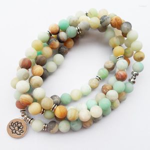 Strand 108beas matt amazonite tasbih bönpärlor mala armband forntida lotus hänge buddha religion yoga