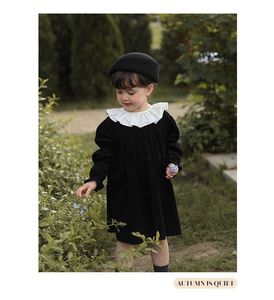 Girl's Dresses Baby Girls Fashion corduroy Dress Spring Autumn Kids White Collar Long Sleeve Elegant Princess Dresses Children Clothes Vestido