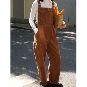 Damen-Overall, Strampler, braun, Cord-Overalls, Damen, Herbst, gerade, Baggy-Overalls, Vintage, lockere, lässige Hose mit weitem Bein, weiblich, 230223