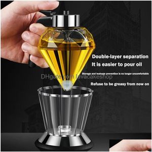 Cooking Utensils Diamond Glass Oil Pot Press Type Transparent Dustproof Vinegar Bottles Mtipurpose Home Honey Distributor Bottle Kit Dhpe1