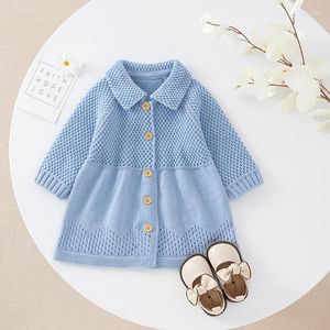 Mädchen Kleider Herbst Baby Pullover Kleid Lange Ärmel Säugling Rock Stricken Kleinkind Kind Kleidung Mode Turndown Kragen Kleid Warme Prinzessin