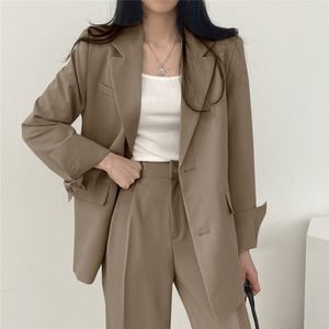 Kvinnors kostymer blazers kvinnor avslappnade blazers rockar chic löst singel breasted office lady pantsuit solid elegant kostym toppar och byxor ytterkläder mujer 230223