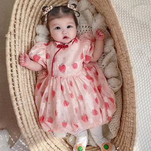 Kız elbise bebek parti elbise kısa kollu prenses balo elbisesi Çin tarzı vintage sevimli bebek doğum günü