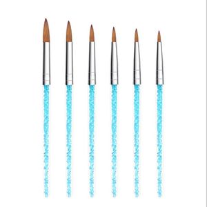 Nail Brushes 6pcs Crystal Acrylic Art Brush DIY Drawing Metal Round Handle Tool UV Gel Carving Pen Liquid Powder