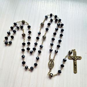 Colares pendentes QIGO Black Crystal Rosário Longo Colar Cruzado Antigo Jóias Católicas Pray