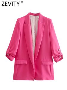 Kombinezony damskie Blazers Zevity Fashion Solid Color Otwarte szwy Blazer Coat Office Lady Chic Roll Up Thread Sleeve Suits Tops CT1957 230223
