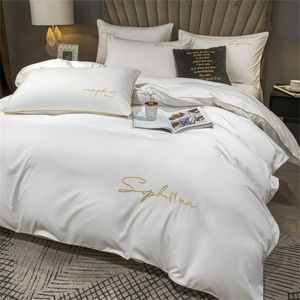 High End Skin Friendly Queen Luxury Embroidery Duvet Cover with Flat Sheet Simple Durable King Size 230105