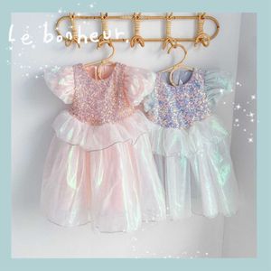 Flickas klänningar barn kläder för flickor prinsessan klänning paljett tutu klänning barn brud boll klänning sommar mesh klänning bröllop fest knälängd z0223