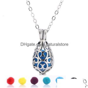 Lockets Fashion Lava Rock Stone Cage Pendant Necklace Diffuser Essential Oil Water Drop Shape Charm Necklaces For Women Jewelry Gift Dhfyl