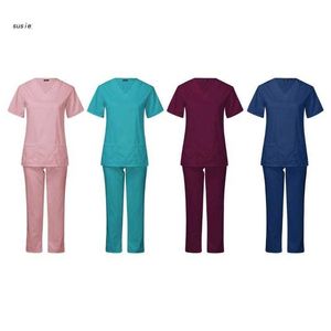 Unisex Scrub Set Solid-Color Uniform Nurse Personal Protective Equipment for Business Woman Suit Beauty-Salon Workwears