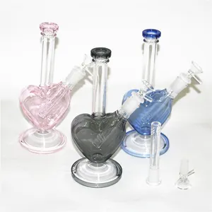 9 tum hjärtform Glas dab riggar vattenpipa vatten bongs för grossistbubblor vattenrör med 14 mm skål återta askfångare