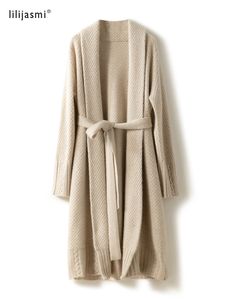 Giacca da donna 65 Lana 35 Cashmere Vestaglia in maglia Soprabito Punto aperto Loungewear Scollo a V Spessore Cardigan lungo per il tempo libero Inverno 35036 230223