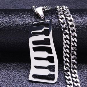 Pendant Necklaces Music Piano Keys Stainless Steel Chain Necklace Women Silver Color Statement Jewelry Acier Inoxydable Bijoux NXS06Pendant