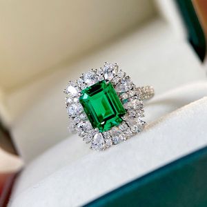 Fede nuziale donna stile europeo e americano quadrato geometrico artificiale cristallo verde zircone diamante anello smeraldo placcato oro bianco gioielli per feste regolabili