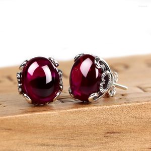 Stud Earrings ZHJIASHUN 925 Sterling Silver Earring For Women Retro Natural Precious Stone Vintage Royal Jewelry