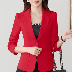 Damskie garnitury Blazers Autumn Solid Kolor Elegancki czerwony marynarki kurtka w stylu Anglii Slim Fit Fit -Rleeve Onymiza