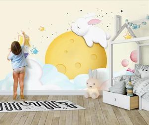 Wallpapers Bacal Modern Moon On The Sleeping Cute Cartoon Yellow Children Room Background 3D Mural Wallpaper Huda