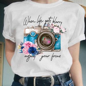 T-shirt da donna Donna Stile fotocamera Fiore anni '90 Spiaggia Bella grafica Moda Abbigliamento femminile Top Cartoon Lady Tees Tshirt Stampa T-shirt