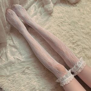 Women Socks Lolita Long Tube White Lace Mesh Female Over-knee High-tube Thigh Middle-tube Calf Thin Section Student Jk Black And