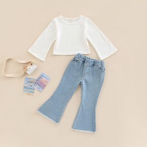 Roupas conjuntos de roupas para crianças meninas 2pcs roupas terno de outono da primavera infantil de manga longa calça jeans de jeans de 18 meses a 6 anos