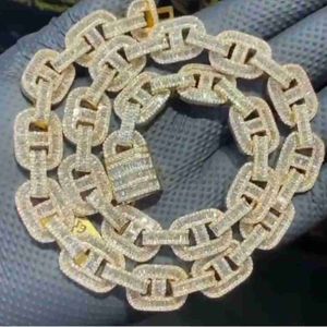 HotSaling VVS Emerald Cut Diamond Cuban Chain Hip Hop Iced Out Jewelry Baguette Moissanite Silver S925 Fashion Necklace