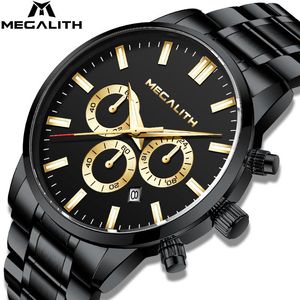 Wristwatches MEGALITH Fashion Luxury Mens Sport Watches Men Top Stainless Steel Black Quartz Clock Male Army Military Watch Relogio Masculin