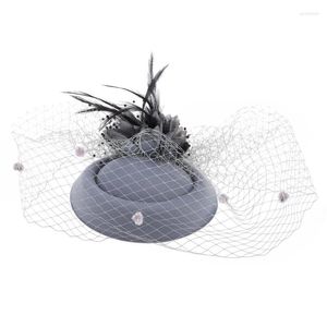 Headpieces 4XBF Fascinator Hats For Women Pillbox With Flower Feather Mesh Veil And Hair Clip Cocktail Tea Party Headwear Headdress