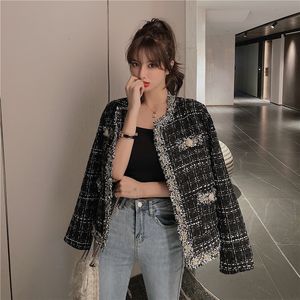 Womens Jackets Retro short small Fragrance Jacket Autumn Korean fashion French jacket loose tweed temperament top Female 230222