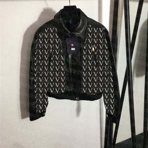 Carta Jacquard Jackets Leather Designer Jaqueta de moda de manga longa Casaco curto etono de inverno de inverno