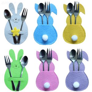 Party Decoration Easter Bunny Knife and Fork Holder 4Pcs/set Eggs Rabbit Cutlery Bags Tableware Organizer Table Decorations Supplies Y2302