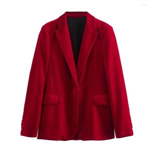 Kvinnors kostymer cos lris 2023 Autumn and Winter Women's Clothing Red Fashion All-Match Button-dekorerad sammet Slim-Fit Suit Jacket