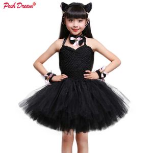 Girl's Dresses 1set Kitty Girls Tutu Dress Outfit Cat Animal Kids Halloween Costumes Toddler Baby Girl Fancy Performance Birthday Party Dress G230222