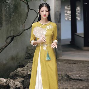 Ethnic Clothing 2023 Aodai Vietnam Cheongsam Dress Vietnamese Women Traditional Qipao Half Sleeves A99