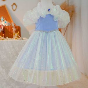 Mädchenkleider Kinderkleidung für Mädchen Prinzessin Kleid Spitze Pailletten Weiß Mesh Sommerkleid Kinder Braut Ballkleid Kleid für Mädchen Hochzeit Party Z0223