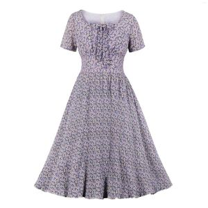 Casual Dresses Beach Floral Women Party Dress with Bow Short Sleeve 50s 60s Swing Rocakbilly Pin Up Vintage Sundress 2023 Boho