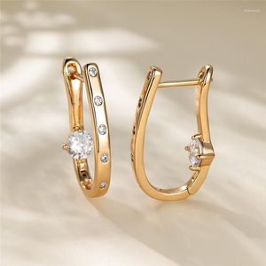 Hoop Earrings Simple Trendy White Zircon Luxury Crystal Small Round Stone Boho Gold Color Thin For Women Party