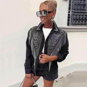 Giacche da donna DISCVRY Heavy Rivet Nappa Denim da donna 2023 Fashion Women Jean Coat Casual Ladies Streetwear Donna