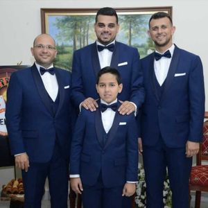 Men's Suits & Blazers Blue Men 3 Pieces Slim Fit Jacket Vest Pants/Child Same Wedding Groom Handsome Family Sets/Tailor-made Size