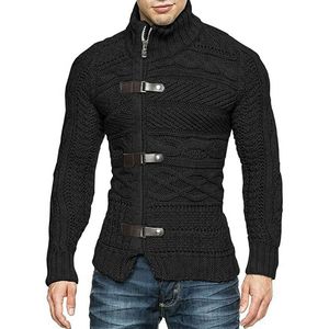 メンズセーター秋の冬のハイネックセーターレザーレザーバックル長袖ニットカーディガンコート大規模衣類230223