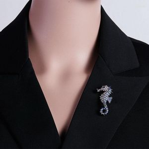 Brooches 1Pc Funny Crystals Seahorse Bag Brooch Pin Lapel Badge Students Kids Friends Women Suit Sweater Ornaments Nautical Jewelry Gift
