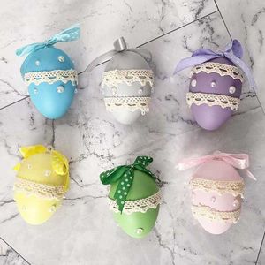 Party Decoration 6Pcs Colorful Easter Eggs Creative Ribbon Bow Egg Happy Ornament Home Wedding Birthday Supplies Kids Toy Y2302