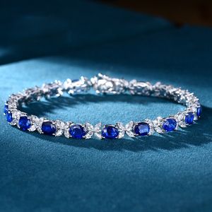 Charm Lab Sapphire Diamond Bangle Armband 925 Sterling Silver Wedding Armband f￶r kvinnor Bridal Engagement Smyckespresent