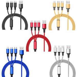 1.2M 3 in 1 Charging Cables For iPhone HuaWei Samsung Note20 S20 Micro USB Type C With Metal Head Plug Cell Phone Cables